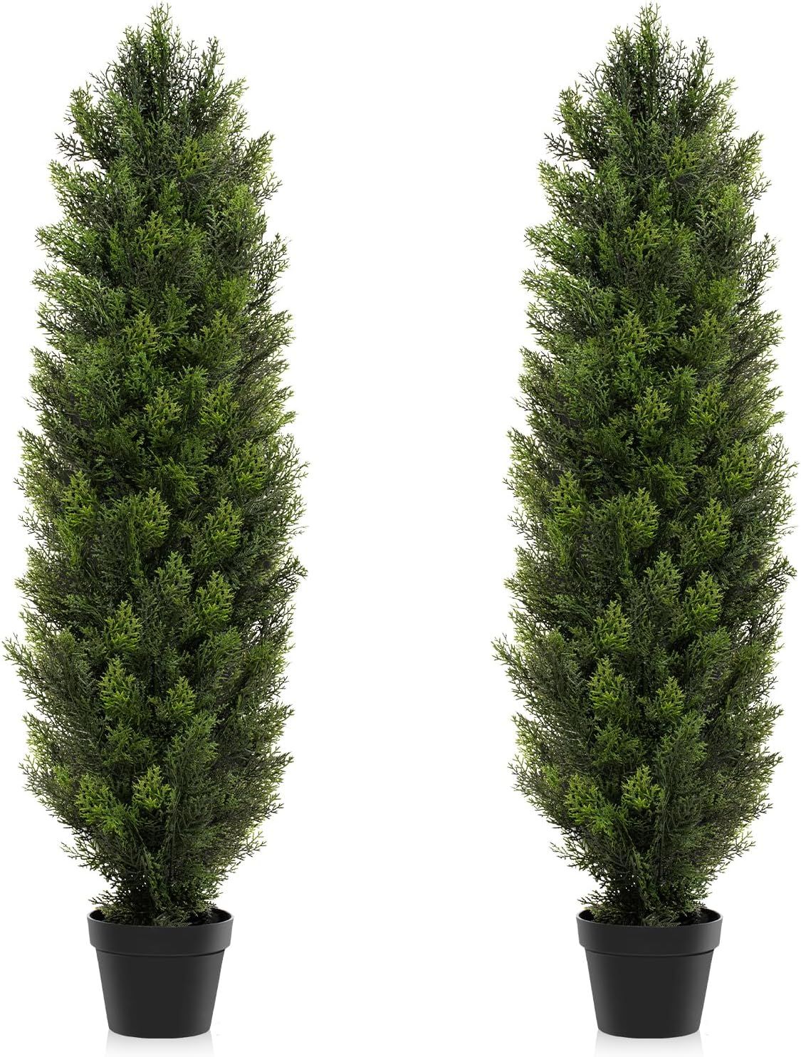 Two Pack 4ft Artificial Cedar Topiary Trees, Outdoor Faux Pine Shrubs Arborvitae Plants 48 Inch U... | Amazon (US)