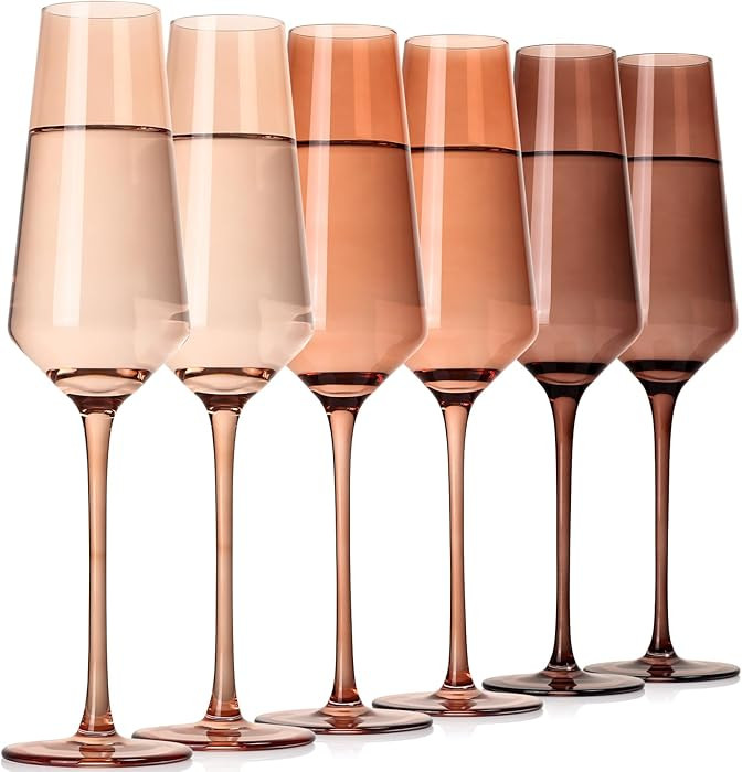 Venus Champagne Flutes Set of 6, Large 8 Oz\u3010Hand Blown\u3011 Crystal Wine Glasses, Lead-Free... | Amazon (US)