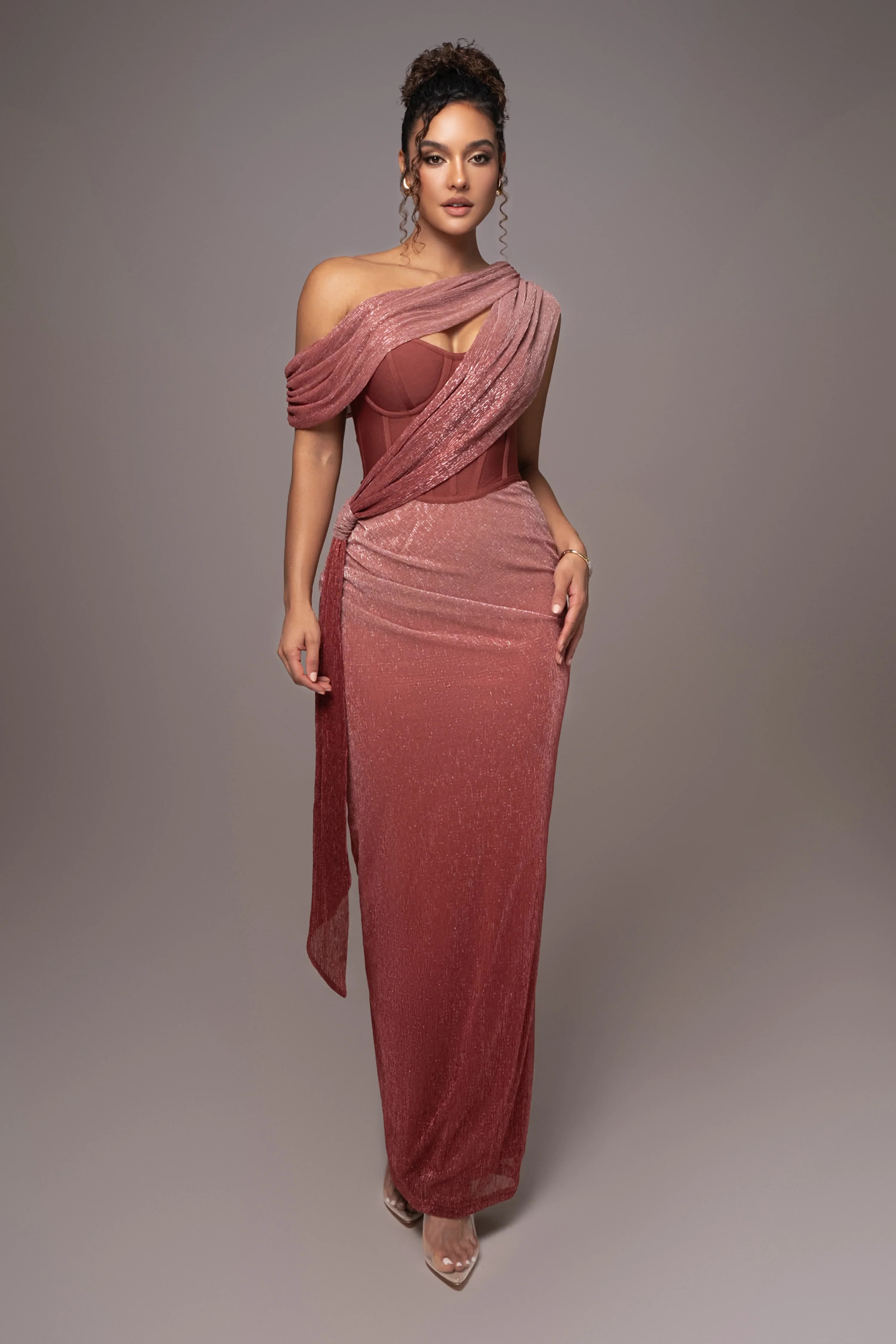 Red Celestina Draped Maxi Dress | JLUXLABEL