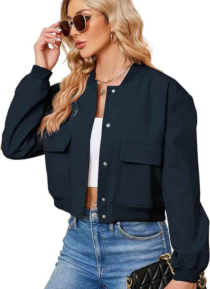 Zando Bomber Jacket Short Cropped Jacket Varsity Jackets Casual | Amazon (US)
