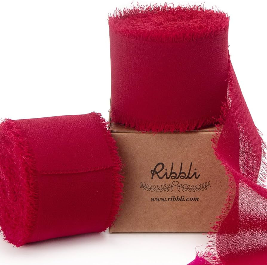 Ribbli Dark Red Chiffon Ribbon 1-1/2 inch x 20 Yard Handmade Fringe Chiffon Silk Ribbon,Dark Red ... | Amazon (US)