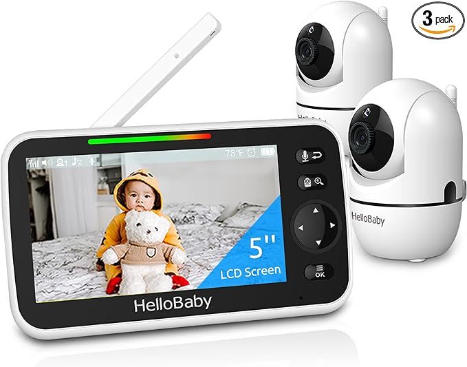 HelloBaby 5’’ Baby Monitor with 26-Hour Battery, 2 Cameras Pan-Tilt-Zoom, 1000ft Range Video ... | Amazon (US)