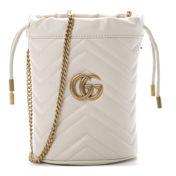 GUCCI Calfskin Matelasse Mini GG Marmont 2.0 Bucket Bag White | Fashionphile