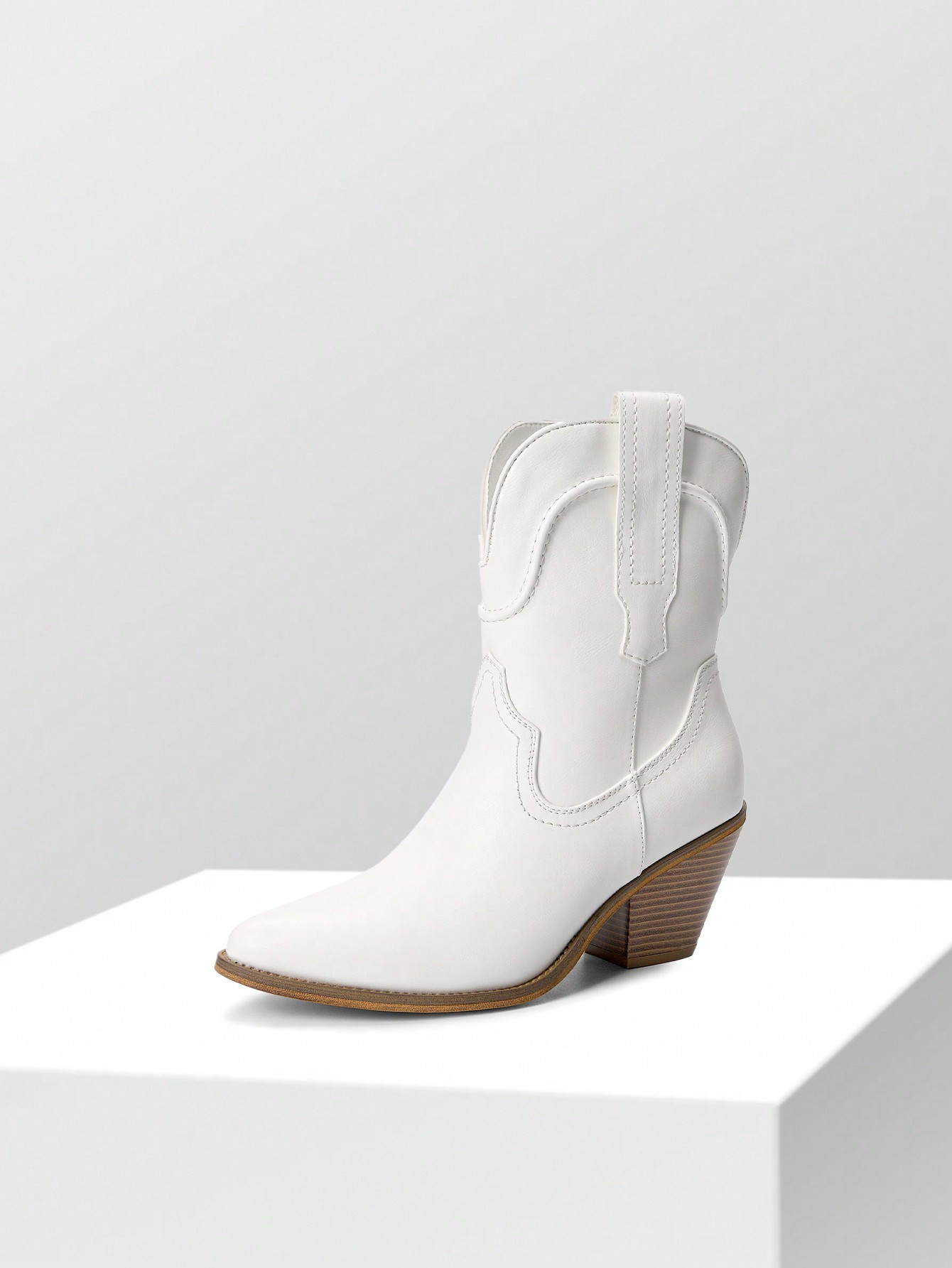 Women's Cowboy Ankle Boots Western Fashion Cowgirl Mild Calf Boots Low Chunky Block Heel Pointed ... | SHEIN