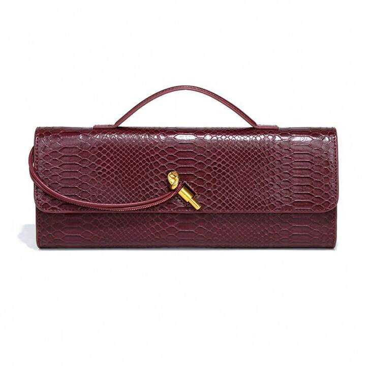 High-Grade Clutch Dinner Women's Bag Horizontal Fashion Crocodile Pattern Baguette Bag Retro Mino... | SHEIN