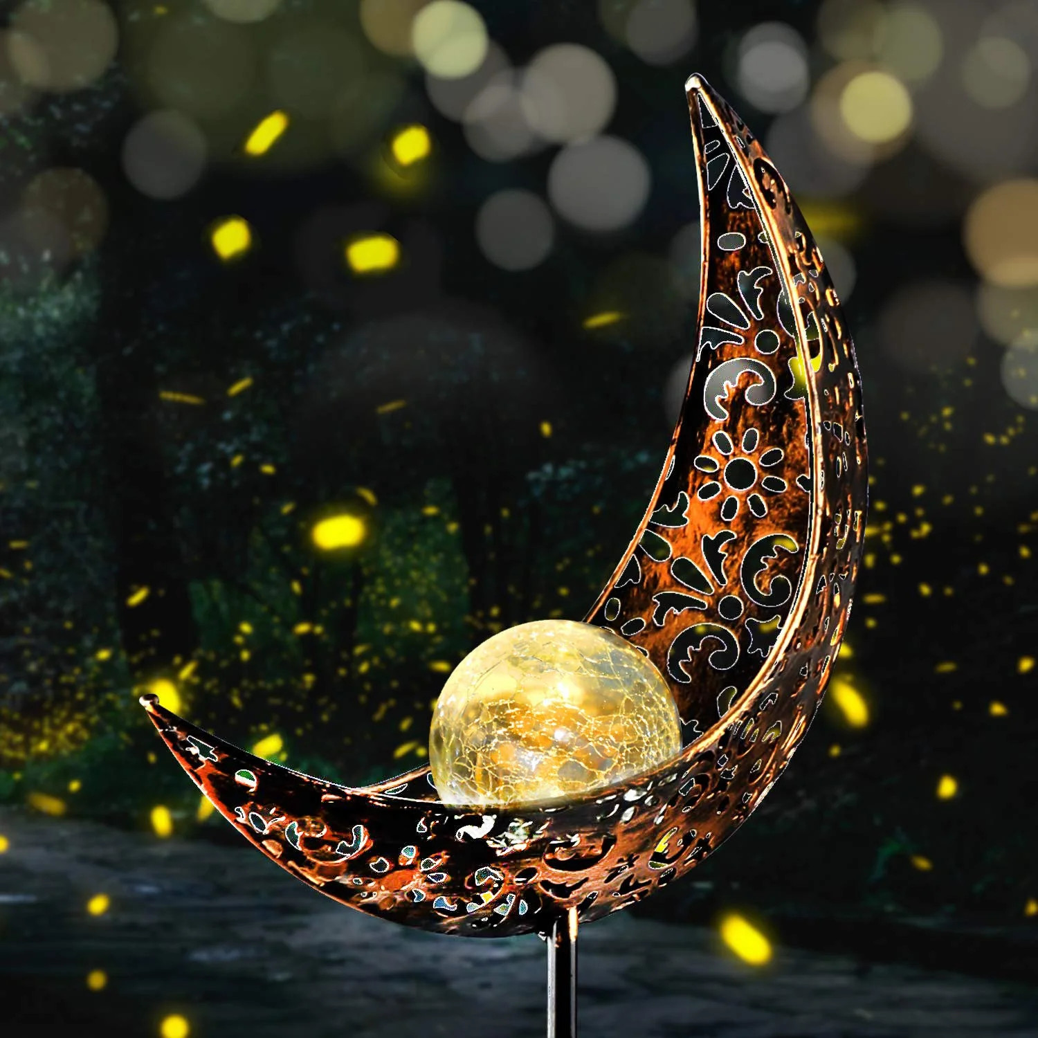 Garden Solar Light Outdoor Decorations, Moon Decor, Crackle Glass Ball Metal Garden Stake Light,W... | Walmart (US)