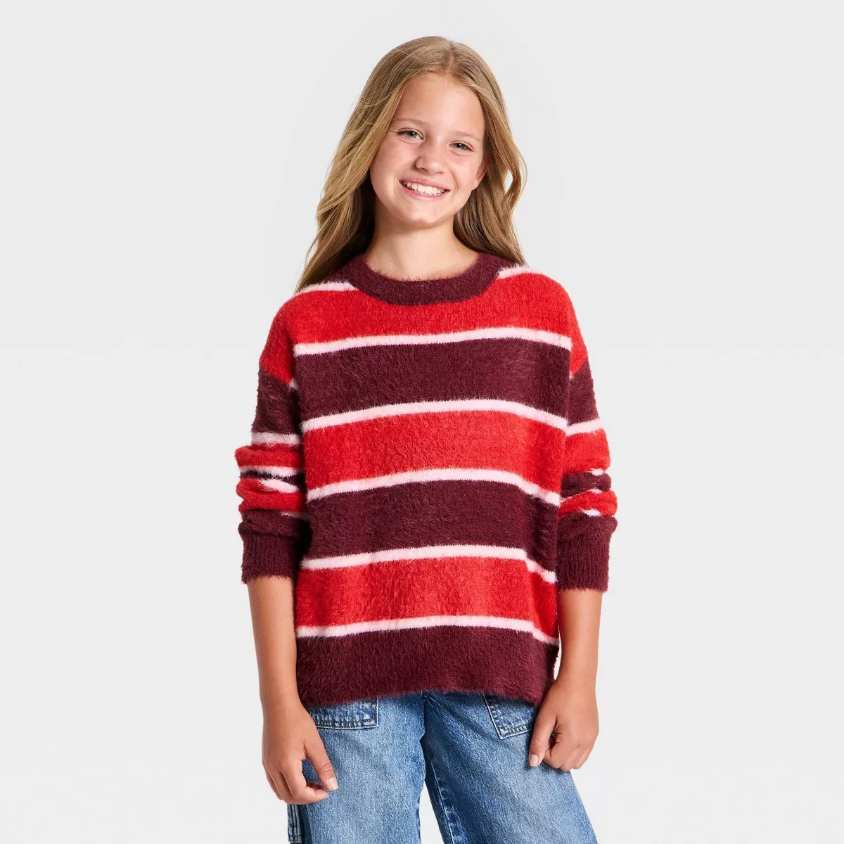 Girls' Striped Pullover Sweater - art class™ Blue M | Target
