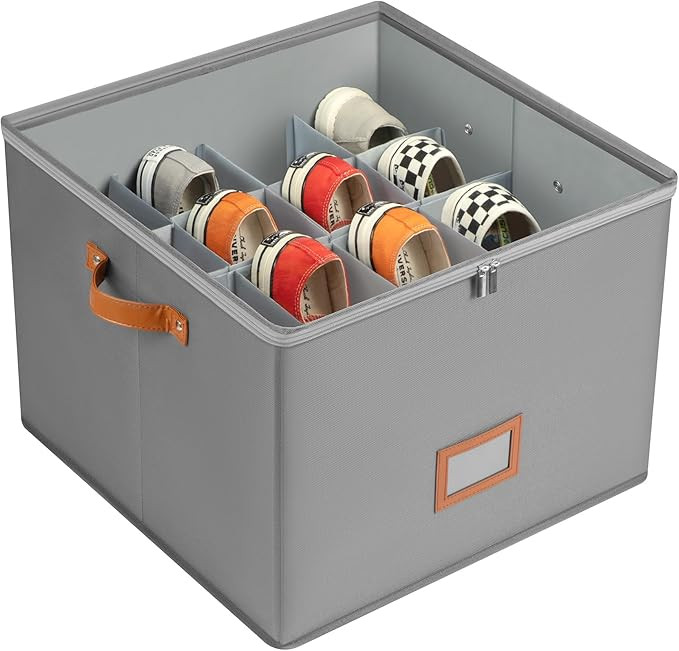 Delamu Shoe Organizer for Closet, Fabric Storage Bins with Lids/Clear Cover, Adjustable Dividers ... | Amazon (US)
