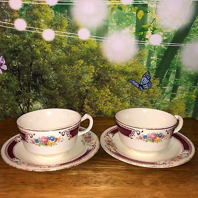 2 HOMER LAUGHLIN BRITTANY MAJESTIC LADY ALICE 4 pc. 2 CUPS & 2 SAUCERS FLORAL #3 | eBay US