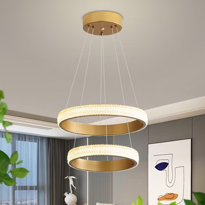 POWLIG 2-Light Gold Modern Pendant Light - Adjustable Ring Chandelier with Integrated LED for Dining Room & Living Room | Target