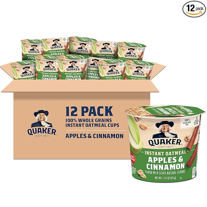Quaker Instant Oatmeal Express Cups, Apples & Cinnamon, 1.51 Ounce (Pack of 12) | Amazon (US)