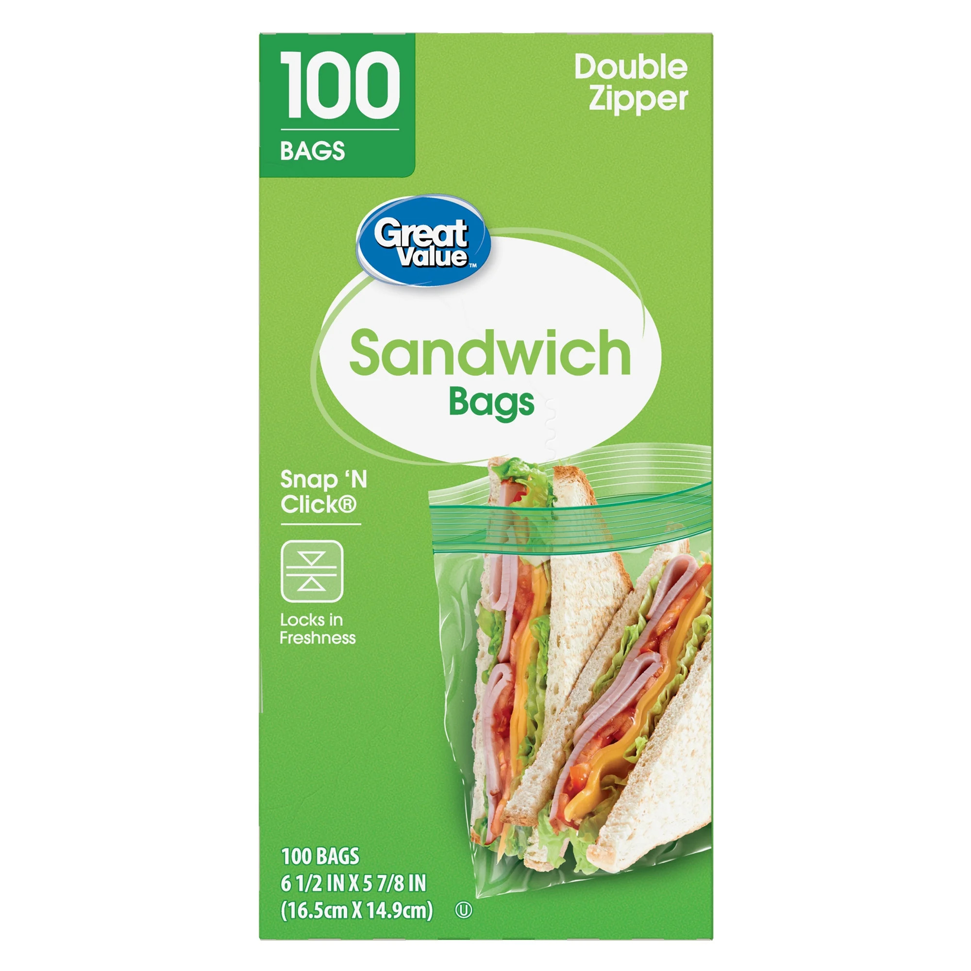 Great Value Fresh Seal Double Zipper Sandwich Bags, 100 Count | Walmart (US)