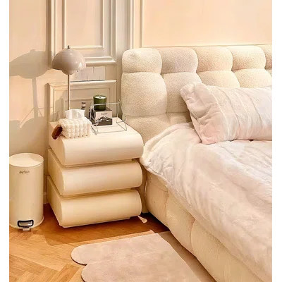 Minimalist Nightstand – 3-Drawer Leather Pulls Bedside Table,Cream Solid Wood Storage Cabinet, Luxury Modern Bedroom Furniture | Wayfair North America