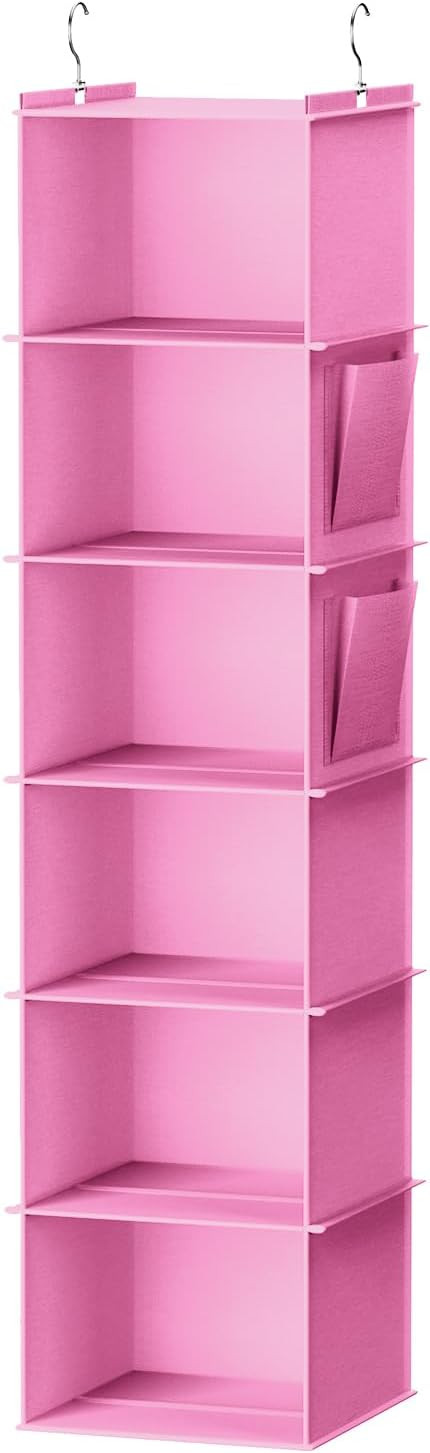 YOUDENOVA Hanging Closet Organizer and Storage, 6-Shelf Closet Hanging Storage Shelves, Light Pin... | Amazon (US)
