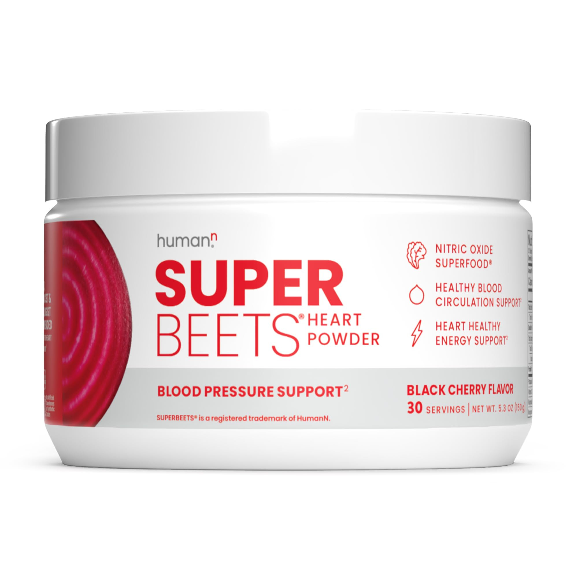 HumanN SuperBeets Beet Root Powder - Non-GMO Beetroot Superfood - Nitric Oxide Supplement for Heart Health, Circulation & Blood Pressure Support - Black Cherry, 30 Servings | Amazon (US)