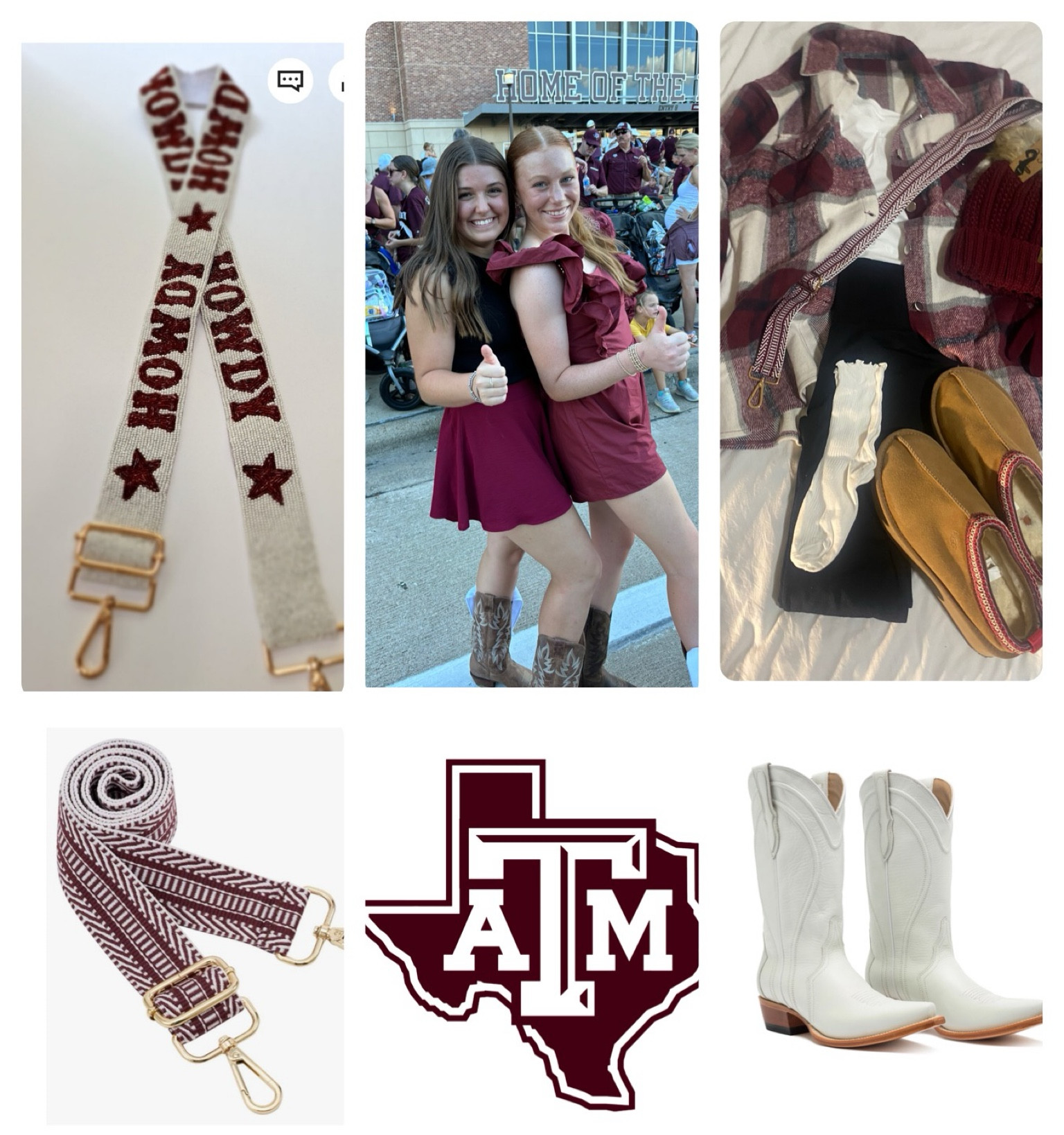 Texas A&M Aggies game day outfit accessories; purse strap; clear stadium bag; white cowboy boots; tailgating; tailgate; college football 

#LTKFindsUnder50 #LTKSeasonal #LTKStyleTip