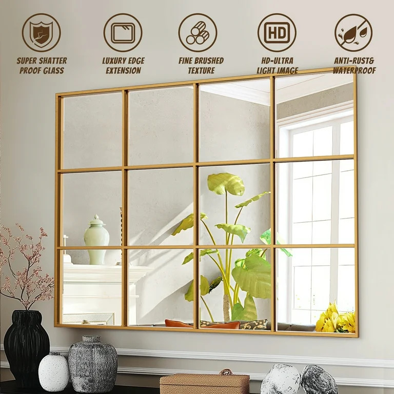 Wall Mirror 30" x 40", Window Pane Grid Mirror Modern Style for Bedroom, Living Room, Bathroom, R... | Walmart (US)