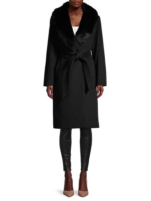 Sofia Cashmere Fox Fur-Collar Wool Midi Coat | Holiday Gift | Winter Coat | Wool Coat | Saks Fifth Avenue OFF 5TH