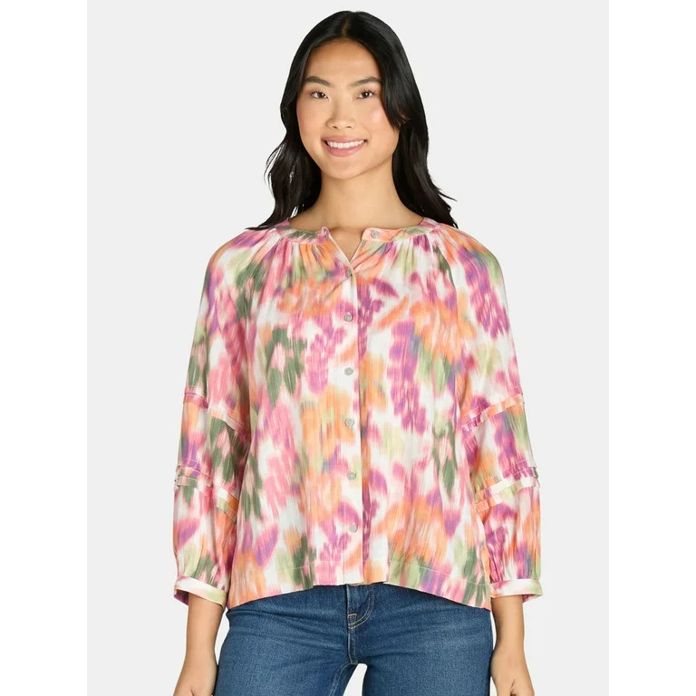 Time and Tru Women's Peasant Blouse with Long Sleeves, Sizes XS-XXXL | Walmart (US)