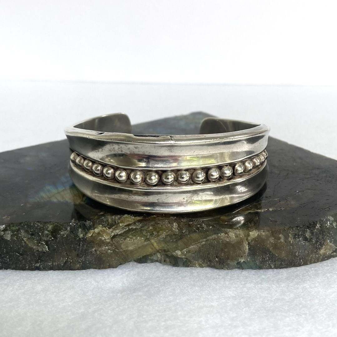 Vintage Sterling Silver 925 Taxco Mexico Southwest Style Wide Ball Bead Cuff Bracelet FLAW Fits 6... | Etsy (US)