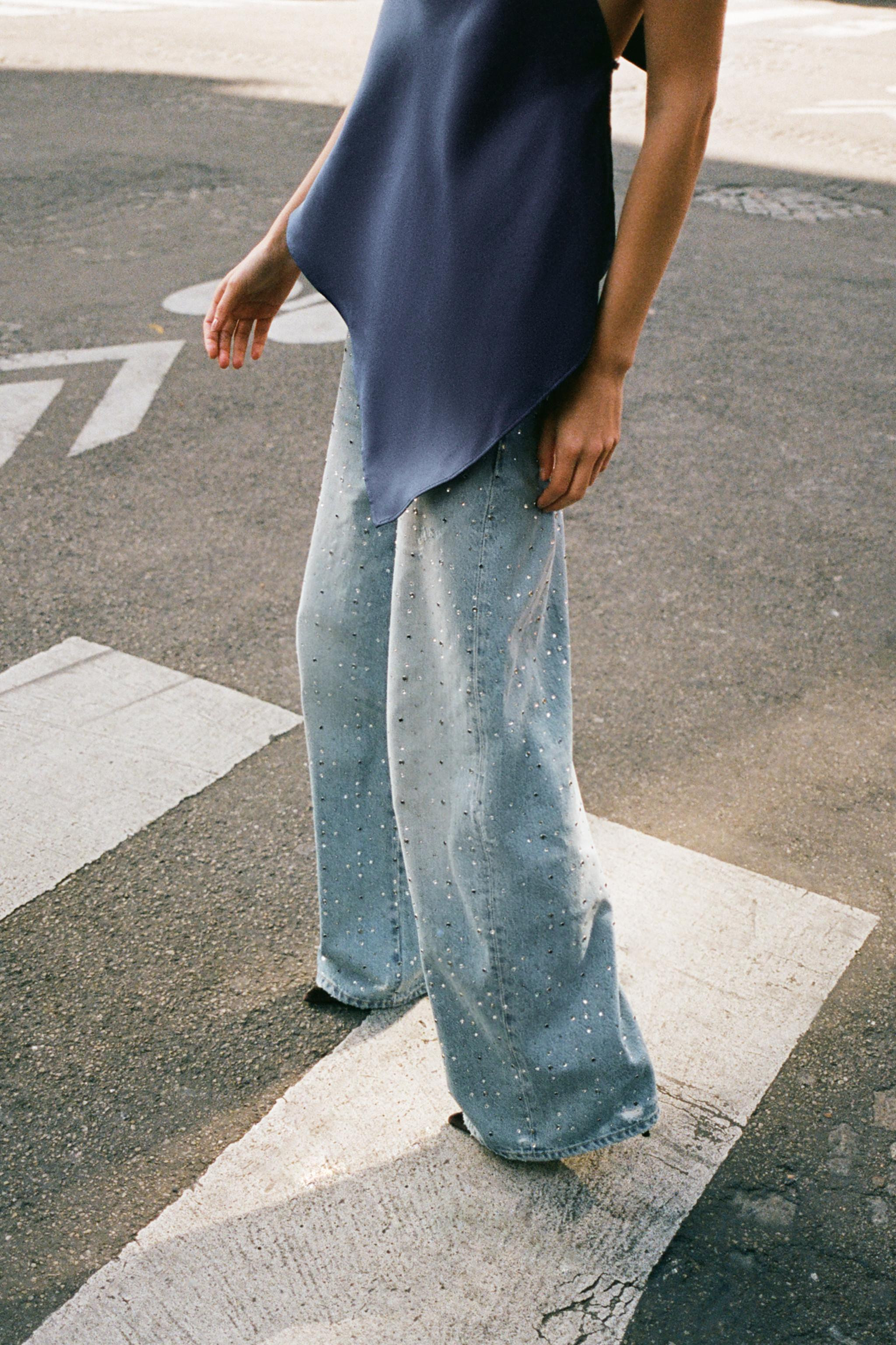 TRF BAGGY RHINESTONE JEANS | Zara US