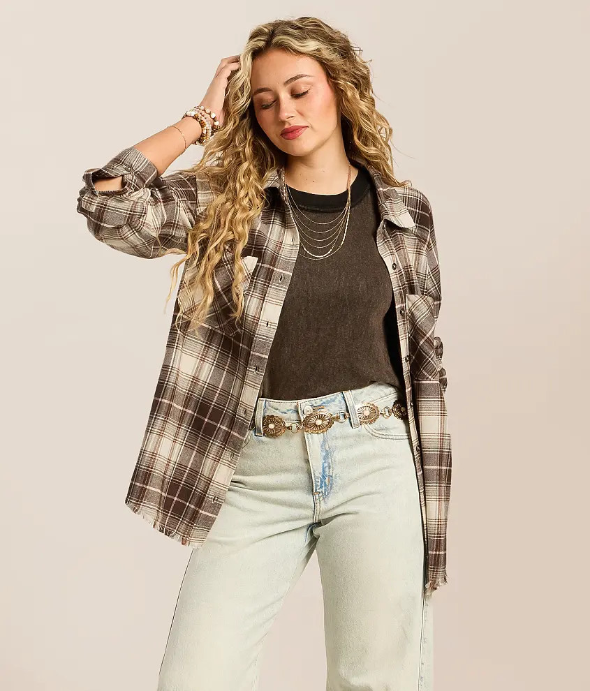 XX-Large Brown Cream Plaid Boyfriend Shirt | Buckle