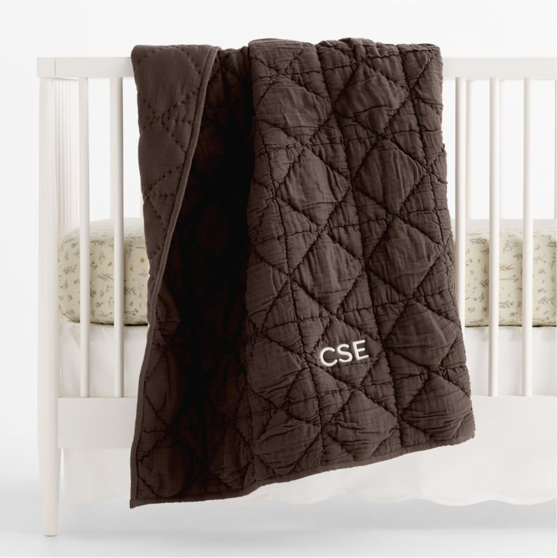 Supersoft Snuggle Puff Cacao Brown 100% Organic Cotton Baby Crib Quilt | Crate & Barrel