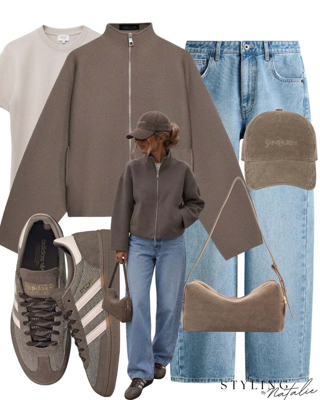 Knit zip up jacket, jeans, Adidas Spezial herringbone tweed, YSL hat, suede bag, griege t shirt, casual chic, autumn look, fall, everyday wear.

#LTKautumn #LTKuk #LTKeurope