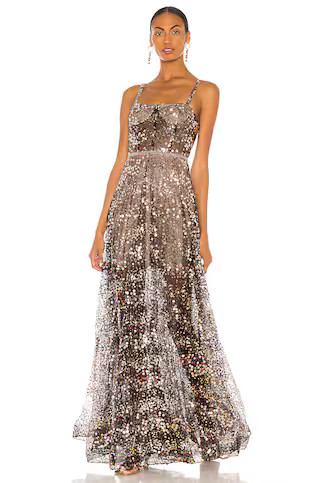 Midnight Noir Gown in Gold & Black | Revolve Clothing (Global)