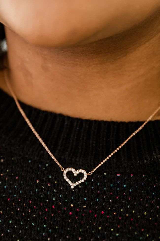A Love Game Gold Rhinestone Heart Necklace | Pink Lily