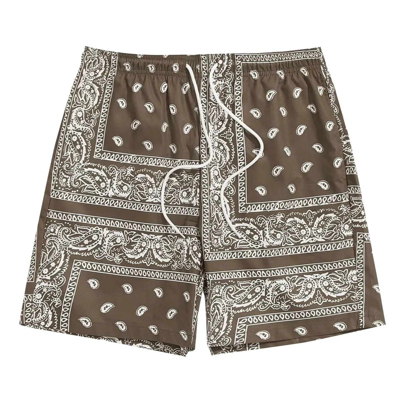 Mens Shorts Boho Drawstring Waist Paisley Print Summer Beach Outwear | Walmart (US)