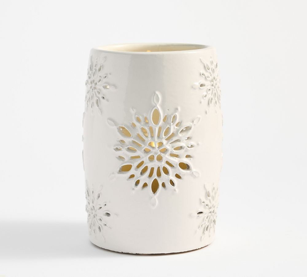 Ceramic Snowflake Luminary: White: Small | Pottery Barn (US)