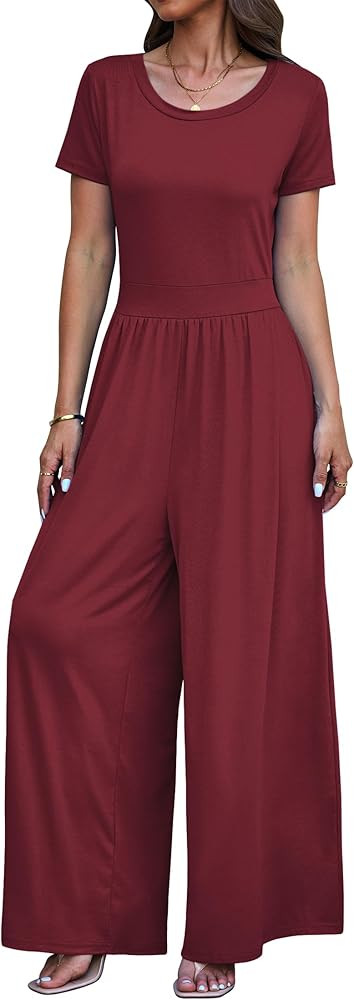 luvamia Jumpsuits for Women Causal Wide Leg Overall Jumpsuit Baggy Loose Short Sleeves Onesie Jum... | Amazon (US)