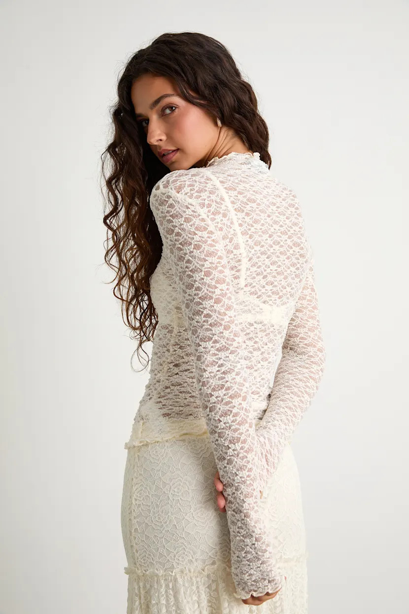 Aleister Ivory Sheer Lace Mock Neck Long Sleeve Top | Lulus