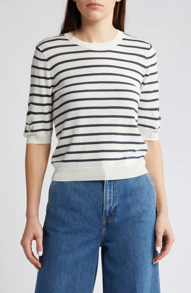 Stripe Ruched Sleeve Sweater | Nordstrom