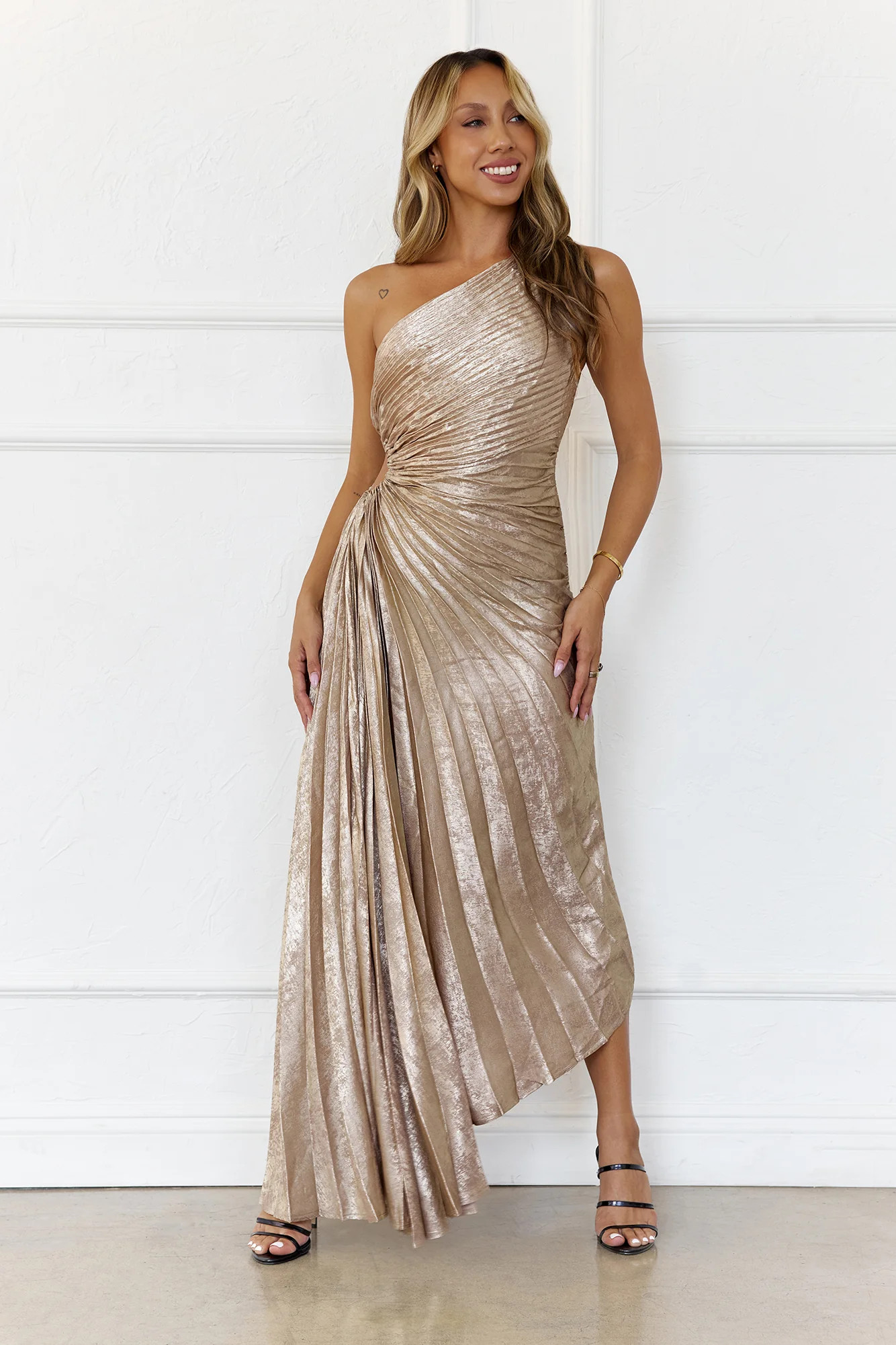 Evening Aura One Shoulder Maxi Dress Champagne | Hello Molly (US)