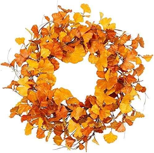 Amazon.com: VGIA 18 Inch Fall Wreath Front Door Wreath with Golden Folium Ginkgo Artificial Autum... | Amazon (US)