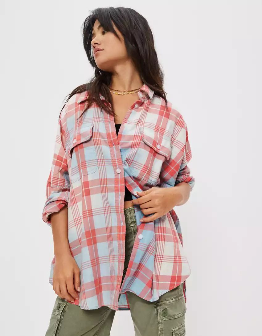 AE Go Big Beach Flannel Shirt | American Eagle Outfitters (US & CA)