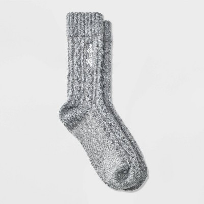 Women's Super Soft Embroidered 'Les Alpes' Cozy Crew Socks - Universal Thread™ Gray/Ivory 4-10 | Target