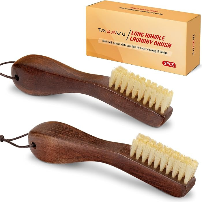 Laundry Stain Brush 2pcs, Soft White Boar Bristles | Amazon (US)