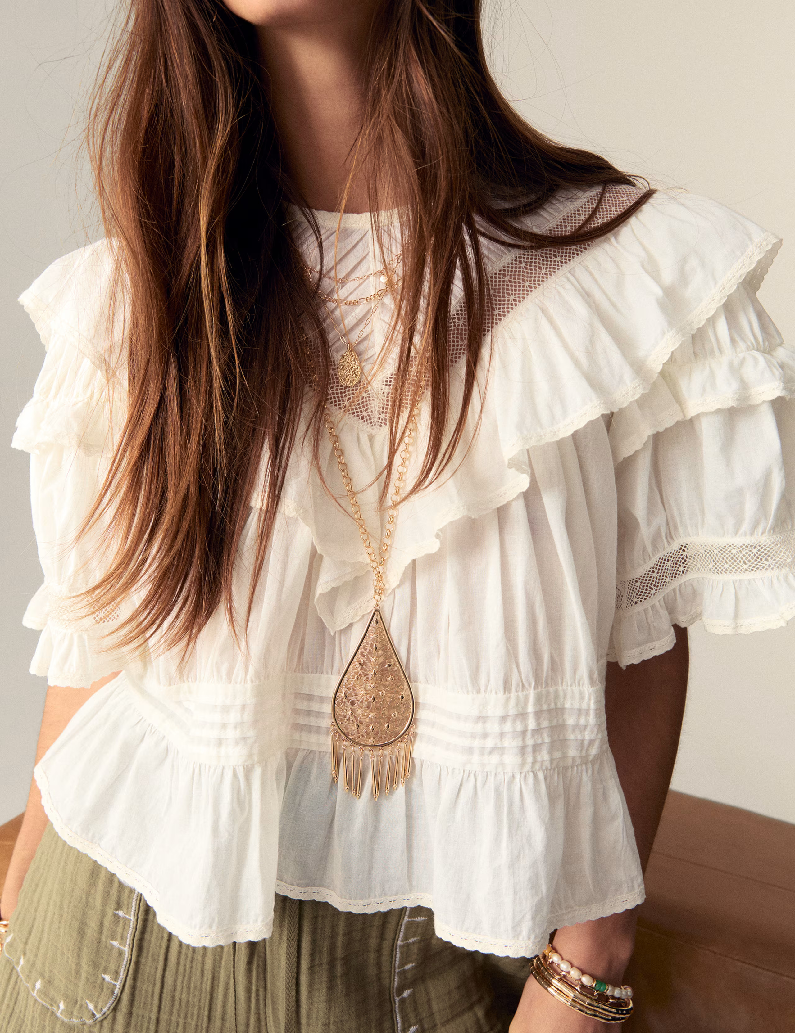Pure Cotton Round Neck Ruffle Blouse | Per Una | M&S | Marks & Spencer (UK)