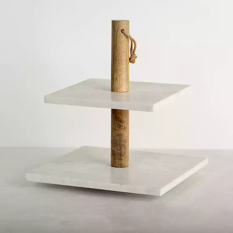 New! White Marble Square Two-Tier Server | Kirkland's Home