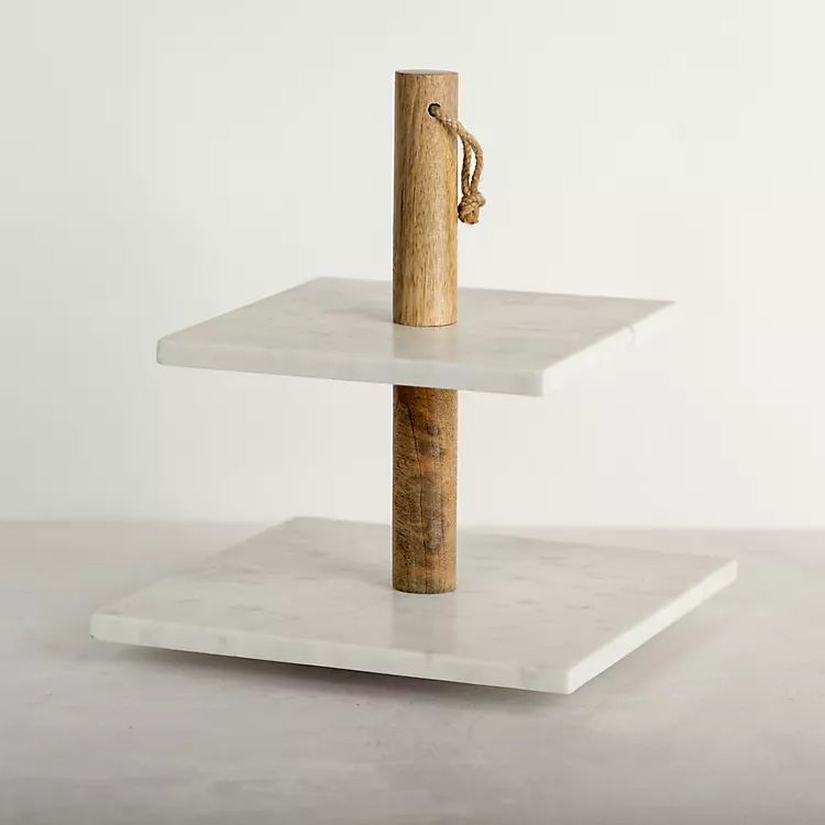 New! White Marble Square Two-Tier Server | Kirkland's Home