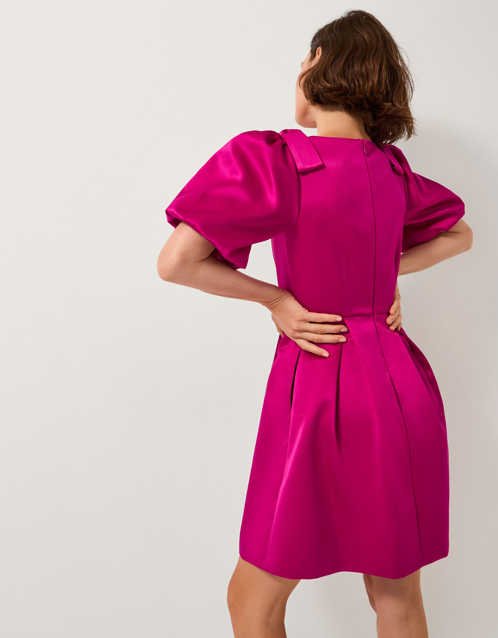 Sarai Puff Sleeve Satin Mini Dress Pink | Monsoon (UK)