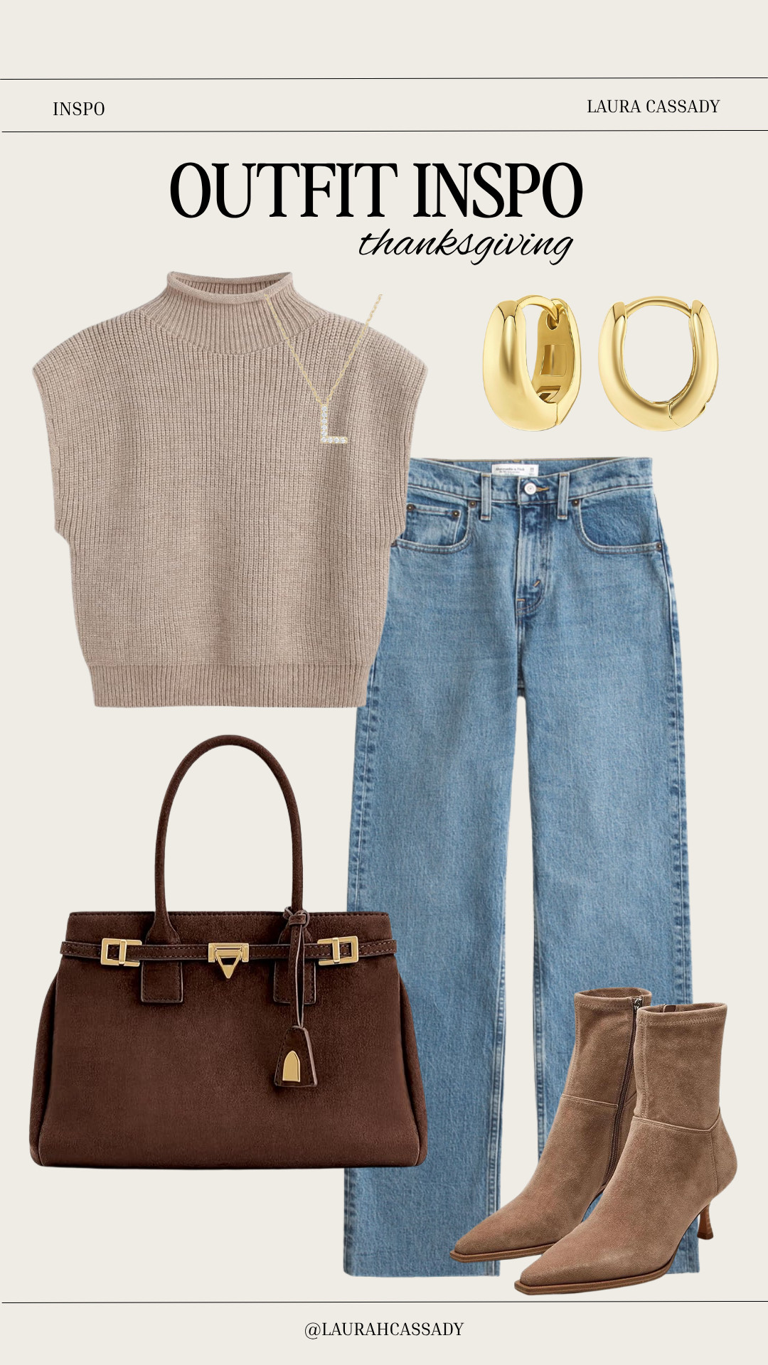 Chic and cozy Thanksgiving outfit inspo 🤎✨ Neutral knits, classic denim, gold hoops, and suede boots—simple, timeless pieces perfect for fall gatherings. Love this effortless look for the holiday! 

 #OutfitInspo #ThanksgivingOutfit #FallStyle #NeutralOutfits #CasualChic #FallFashion #OOTDIdeas #StyleInspo #LTKHoliday #LTKSeasonal #LTKStyleTip