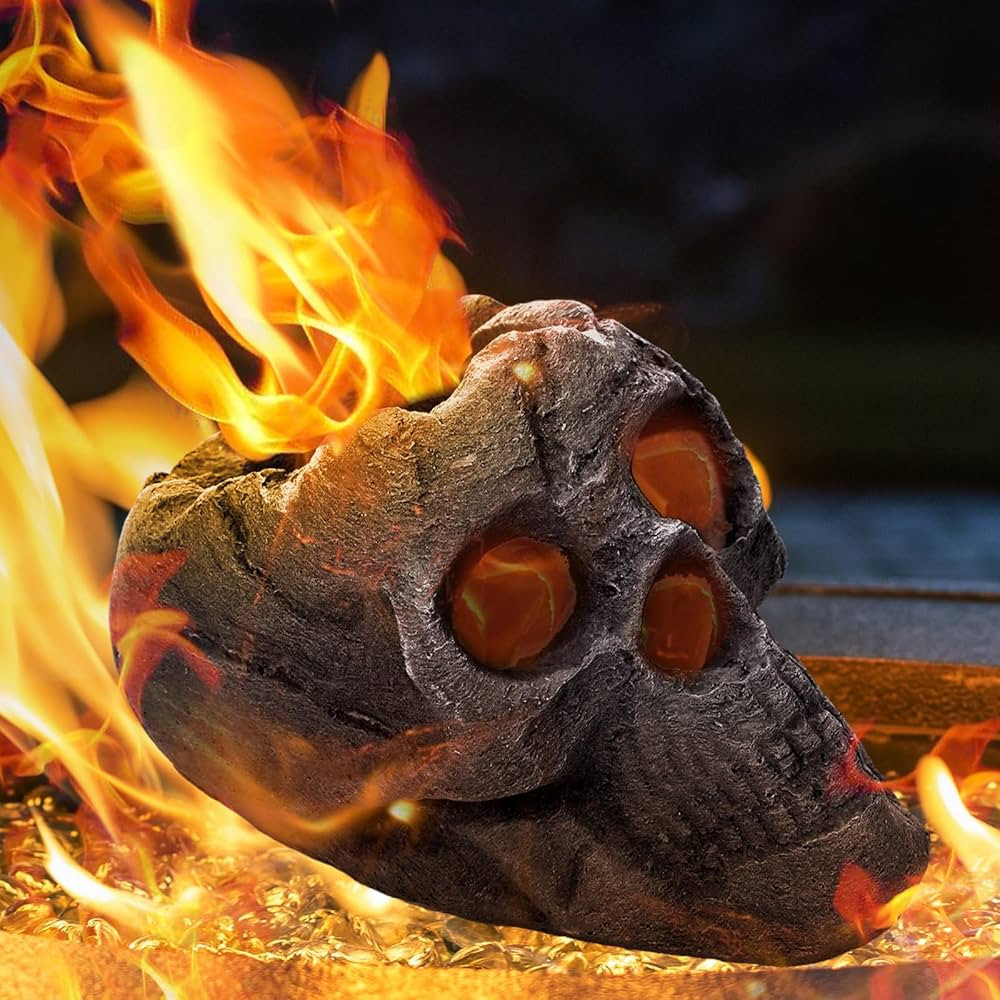 1 Pack Halloween Fire Pit Skulls 8.7 Inch Imitated Human Ceramic Fiber Fireproof Skulls Bonfire A... | Amazon (US)