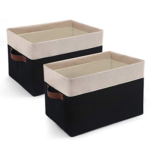 2 Pack Baskets for Organizing - Linen Fabric Storage Basket for Shelves Collapsible Storage Bins wit | Amazon (US)