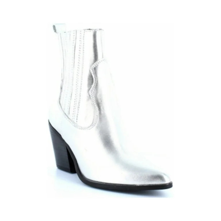 AQUA Womens Silver Chelsea Boot Pull Tab Comfort Metallic Ciao Almond Toe Block Heel Slip On Leat... | Walmart (US)