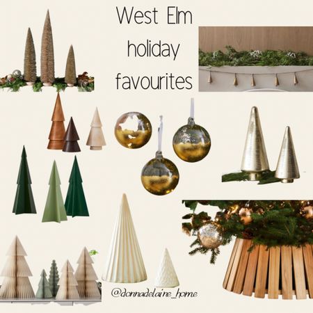 So many favourites from west Elm! Table top trees. Beautiful glass ornaments. Wood slatted tree collar. Antique bell garland 

#LTKHoliday #LTKSeasonal