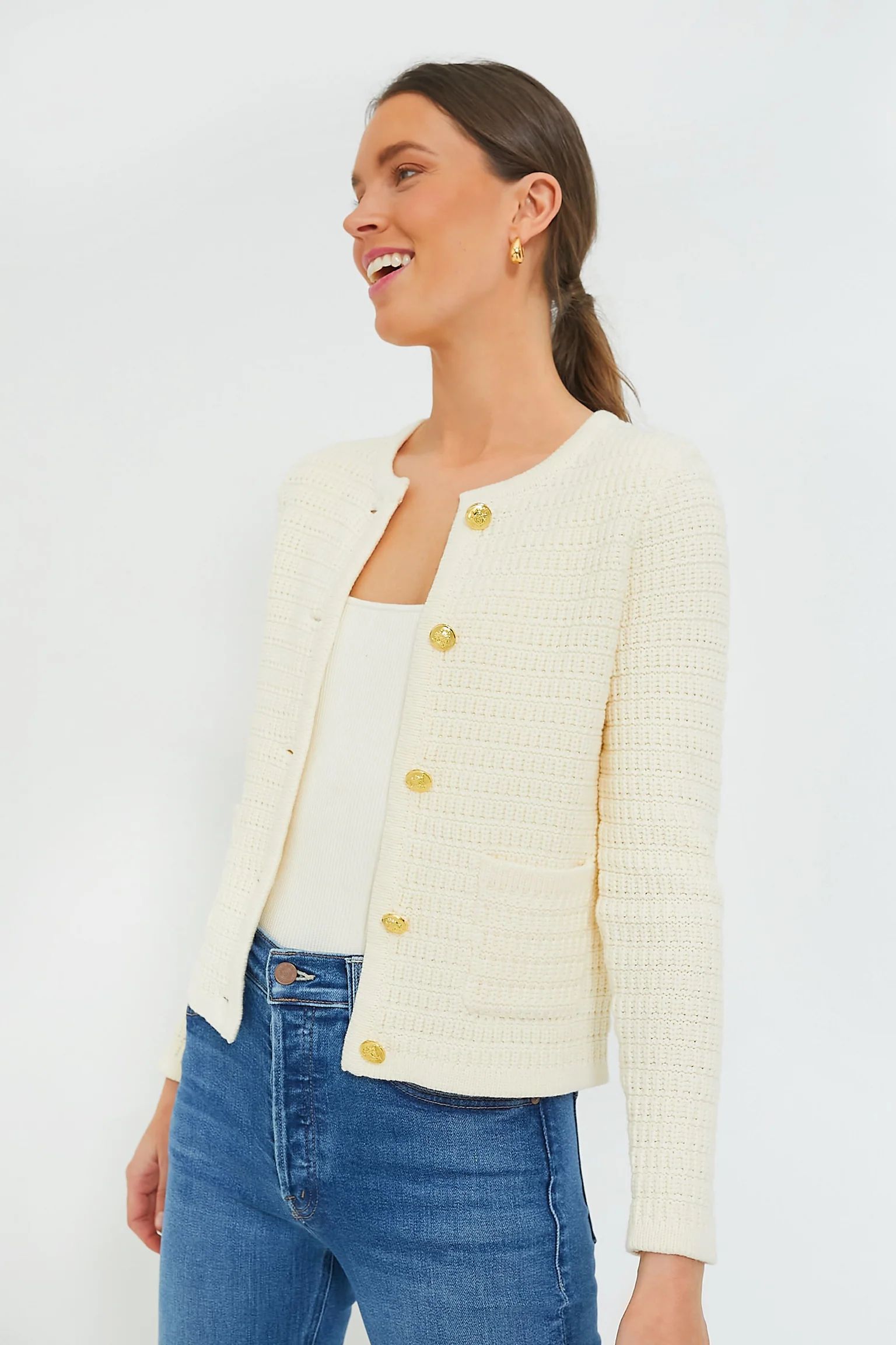 Cream Woven Maybourne Cardigan | Tuckernuck (US)